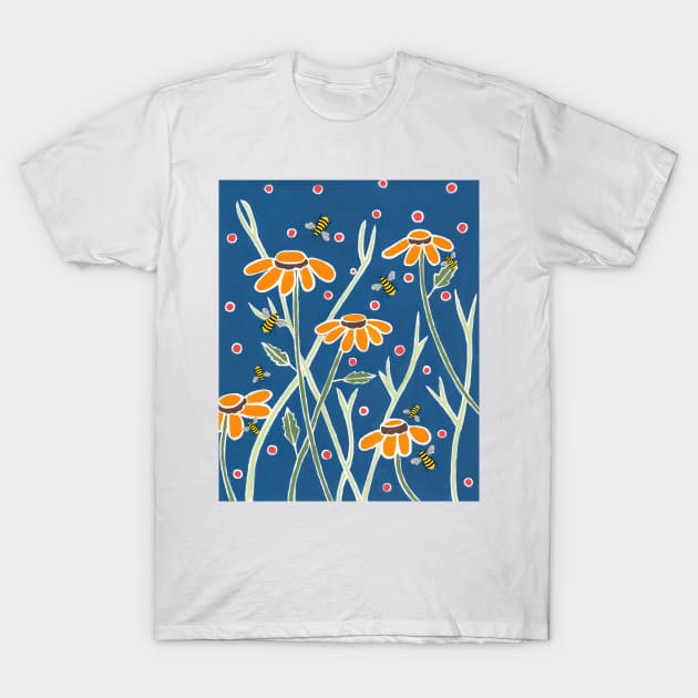 HAPPY Bees And Flowers Painting T-Shirt by SartorisArt1